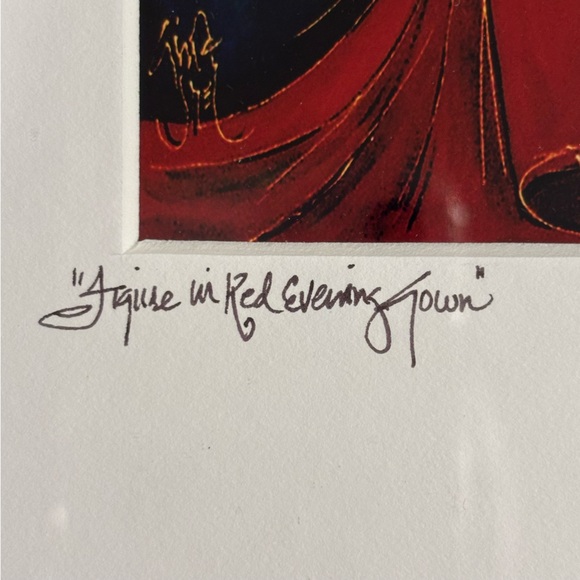 Elegant “Figure in Red Evening Gown” Signed Art Gold Framed 14”x17” 2004 - Picture 4 of 13